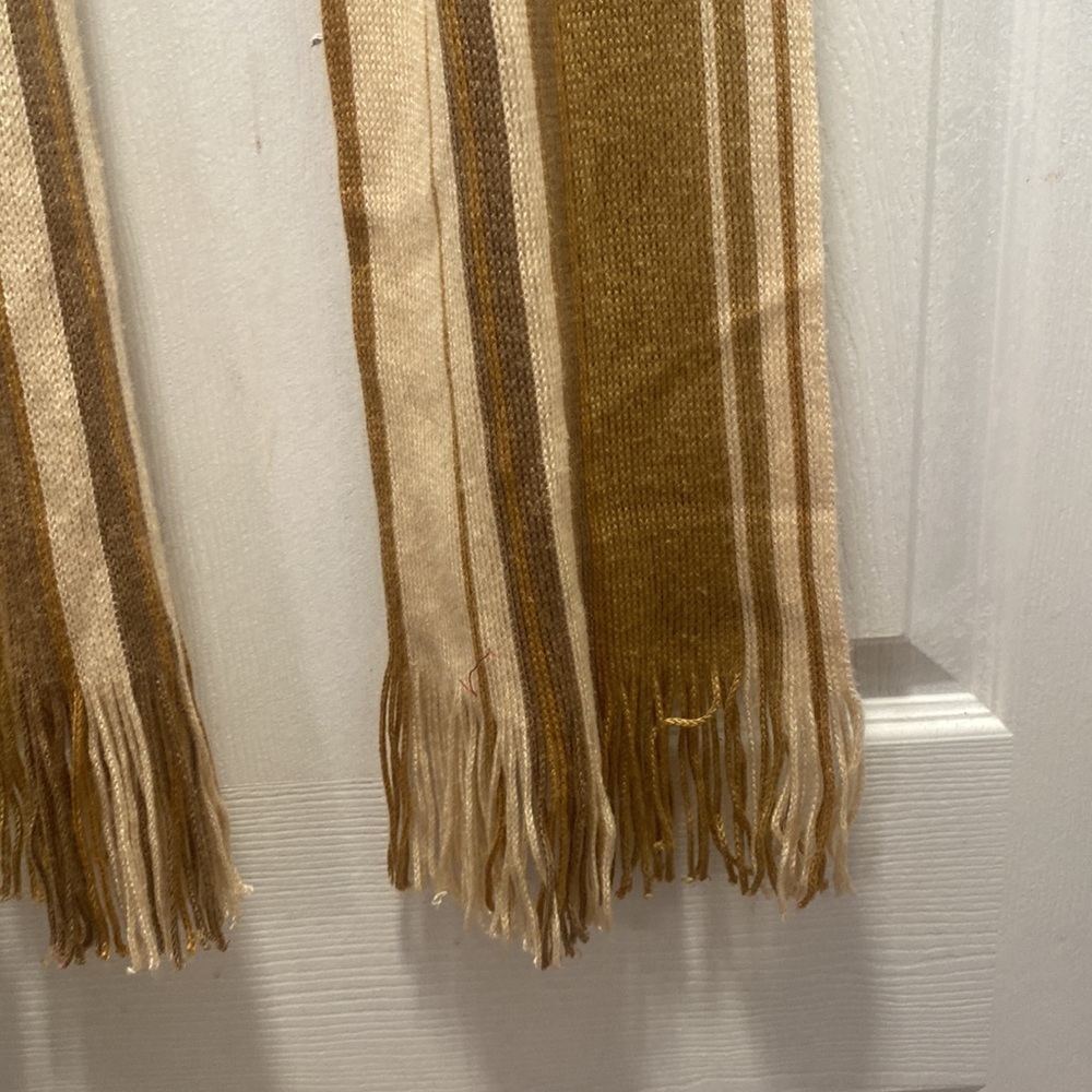 Lambswool brown striped fringe detail wool scarf - Picture 2 of 4
